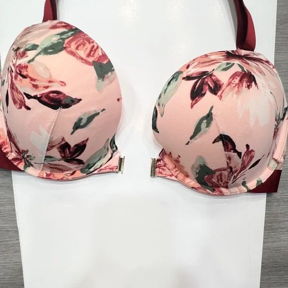 Cacique Pink Floral Boost Plunge Bra Front Closure 42C - Picture 9 of 10
